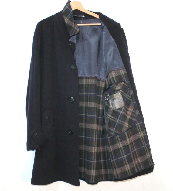 Men's Vintage 80s Mohair Wool Coat With Tartan Liner Medium