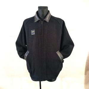 Boiled Wool Jacket Black Heavy Wool, Leather Collar, Showerproof, Large