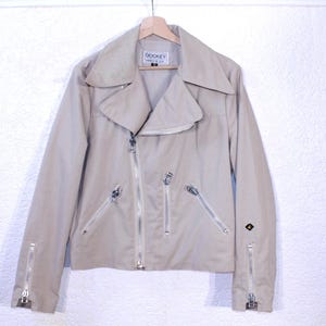 Vintage 70s Beige Short Motorcycle Jacket with Big Lapels - Multi-Zip Brando Aviator Style - Size S