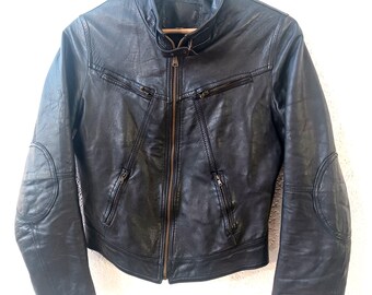 Kurtka motocyklowa vintage z lat 80., włoska, skórzana, czarna, punkrockowa, damska, rozmiar S/M