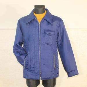 Vintage 70s Navy Padded Ski Puffer Jacket - Minimalist Hipster Winter Outerwear, Size Medium