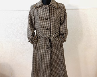 Houndstooth coat, tweed coat, wool coat, 70s vintage wool overcoat, wool maxi coat, full length coat, vintage Chanel Style Coat Size Medium