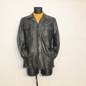 Vintage 70s Leather Jacket Mid Long Coat Black Retro Button up Jacket Men 80s Grunge Old School Leather Jacket Outerwear Gothic Jacket M - Etsy Vintage 70s Leather Jacket Mid Long Coat Black Retro Button up Jacket Men 80s Grunge Old School Leather Jacket Outerwear Gothic Jacket M - Etsy