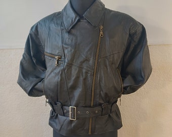 Black motorcycle Jacket women, Punk Jacket, Grunge Jacket, Vintage Leather jacket, 80s cropped jacket, vintage short leather jacket Size M