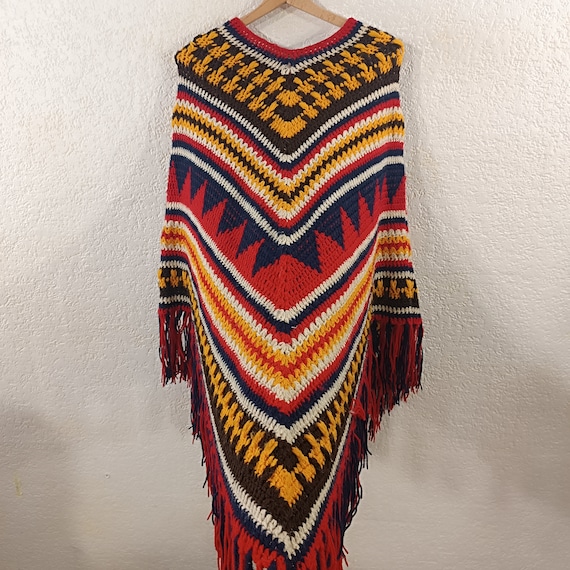 Multicolored Wool Poncho Size Medium, Crochet Pon… - image 3