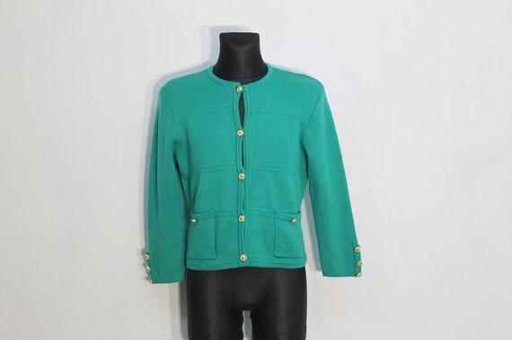 wool Jacket Cardigan Women Green / Buttoned Wool … - image 1