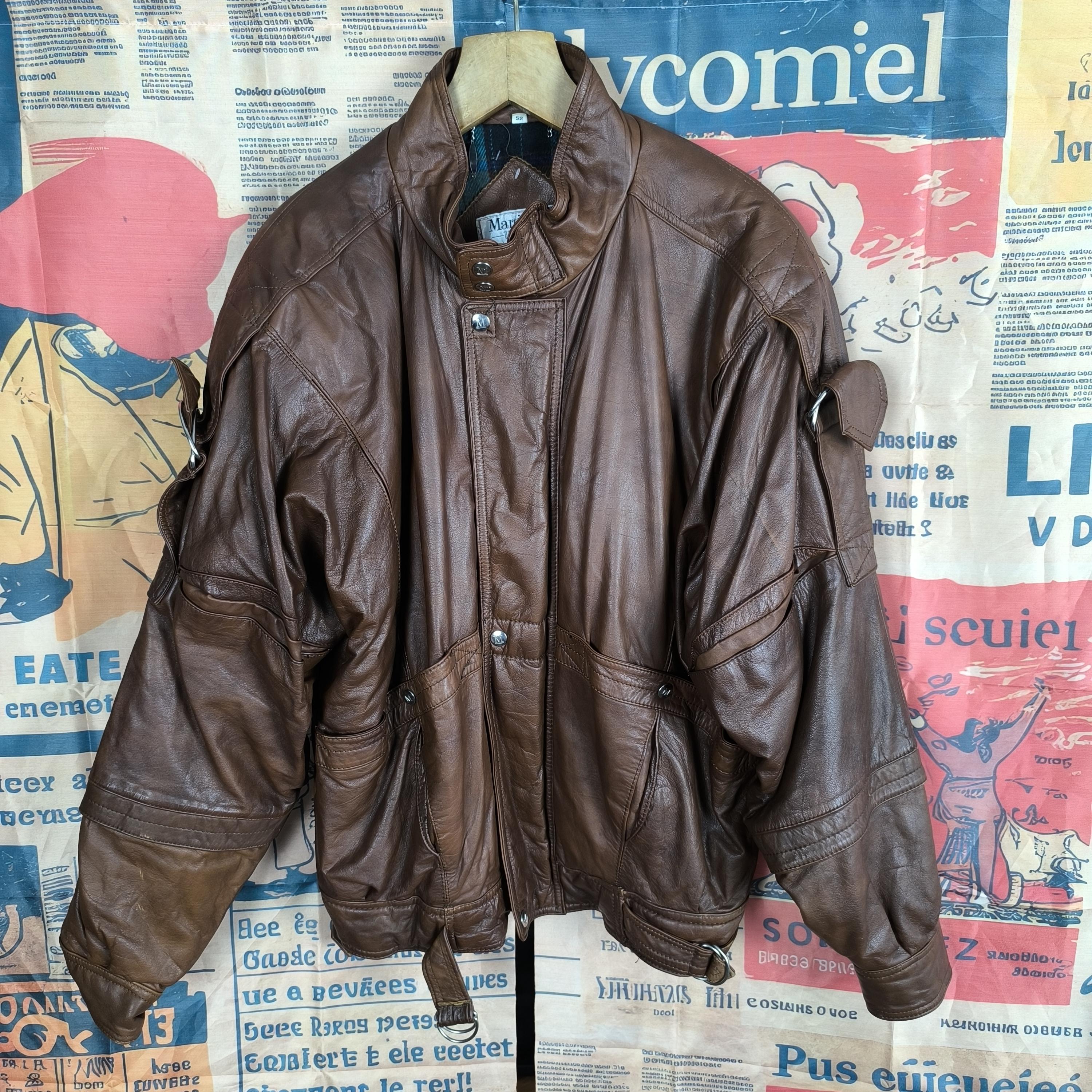 Vintage 1980s Brown Italian Leather Bomber Jacket - Retro Men's