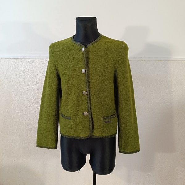 Veste en laine bouillie verte Veste en laine femme Boutons métalliques, veste en laine autrichienne Veste en laine traditionnelle, veste d'hiver verte H. Moser Taille M