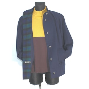 Vintage German Trachten Wool Jacket | Dark Navy Plaid Blazer | Women&#39;s Large Geissler Tartan Liner