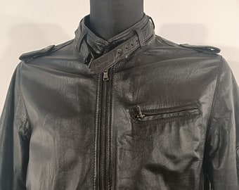 Black Biker Jacket, Black Leather jacket, Motorcycle jacket, Urban leather jacket, Casual leather jacket, Vintage Racer Jacket Size Medium