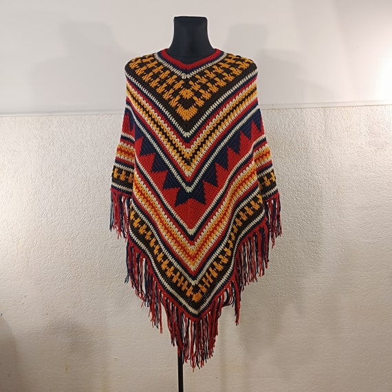 Multicolored Wool Poncho Size Medium, Crochet Pon… - image 6
