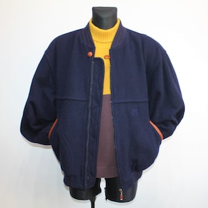 Wool Bomber Jacket: Navy, Padded, Men's Large with Paisley Liner