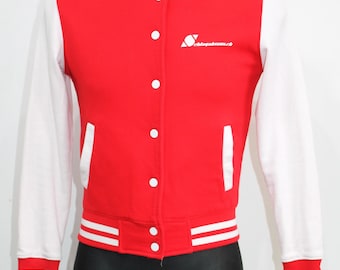 Vintage Red white Cotton and polyester Varsity Baseball Jacket Small size, Print sweatshirt