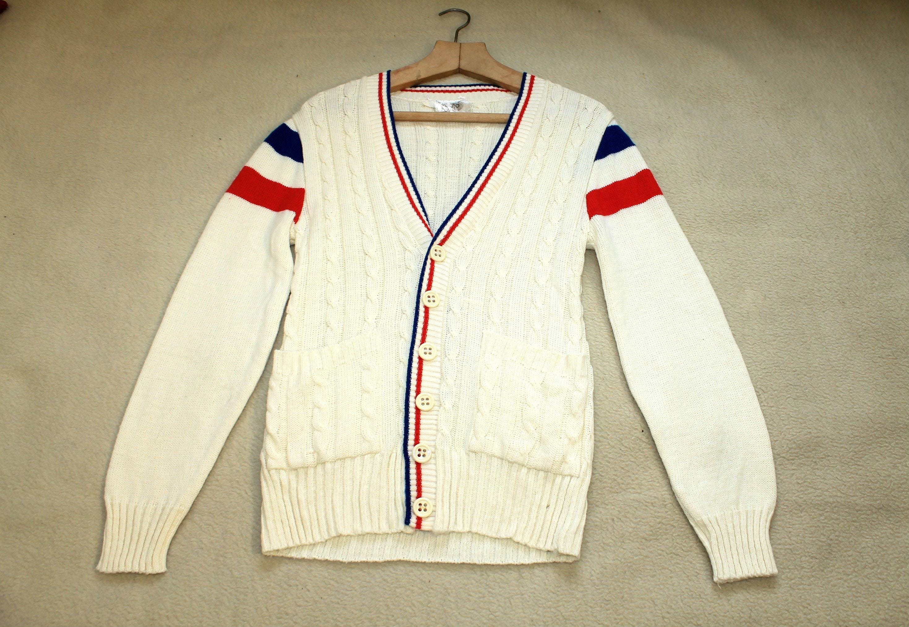 Vintage 80s Men's Tennis Cable Knit Cardigan - V-neck XS
