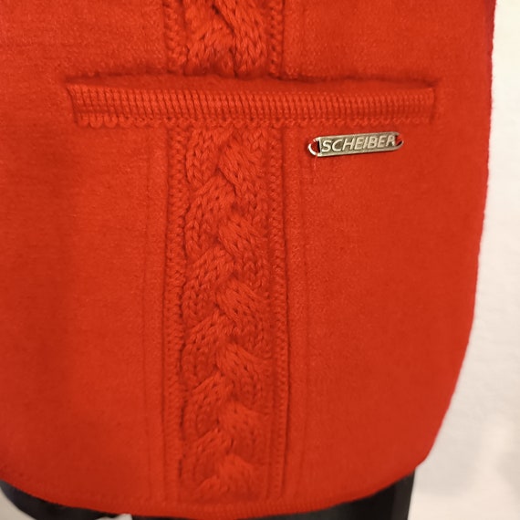 Red Boiled Wool Jacket, Cable wool cardigan Vinta… - image 2