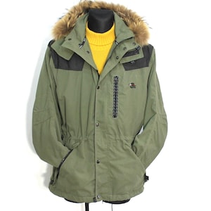 Vintage Haglofs groene jachtjas met capuchon en imitatiebont - Heren medium teflon-gecoate bovenkleding