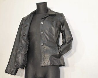 vintage Veste en cuir femme / Veste en cuir vache noire / veste MDK LONDON / veste en cuir boutonnée vintage / veste en cuir de vachette moyenne