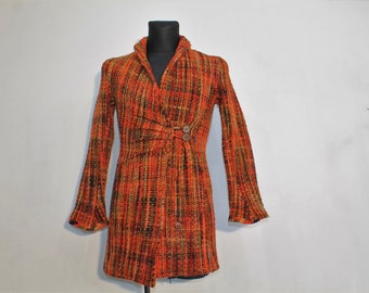 Tweed-Jacke Vintage Orange / Wollmantel / Kleid für Frauen / Handgefertigter Mantel / Zweireiher-Mantel / Wintermantel / Lange Tweed-Jacke / Klein