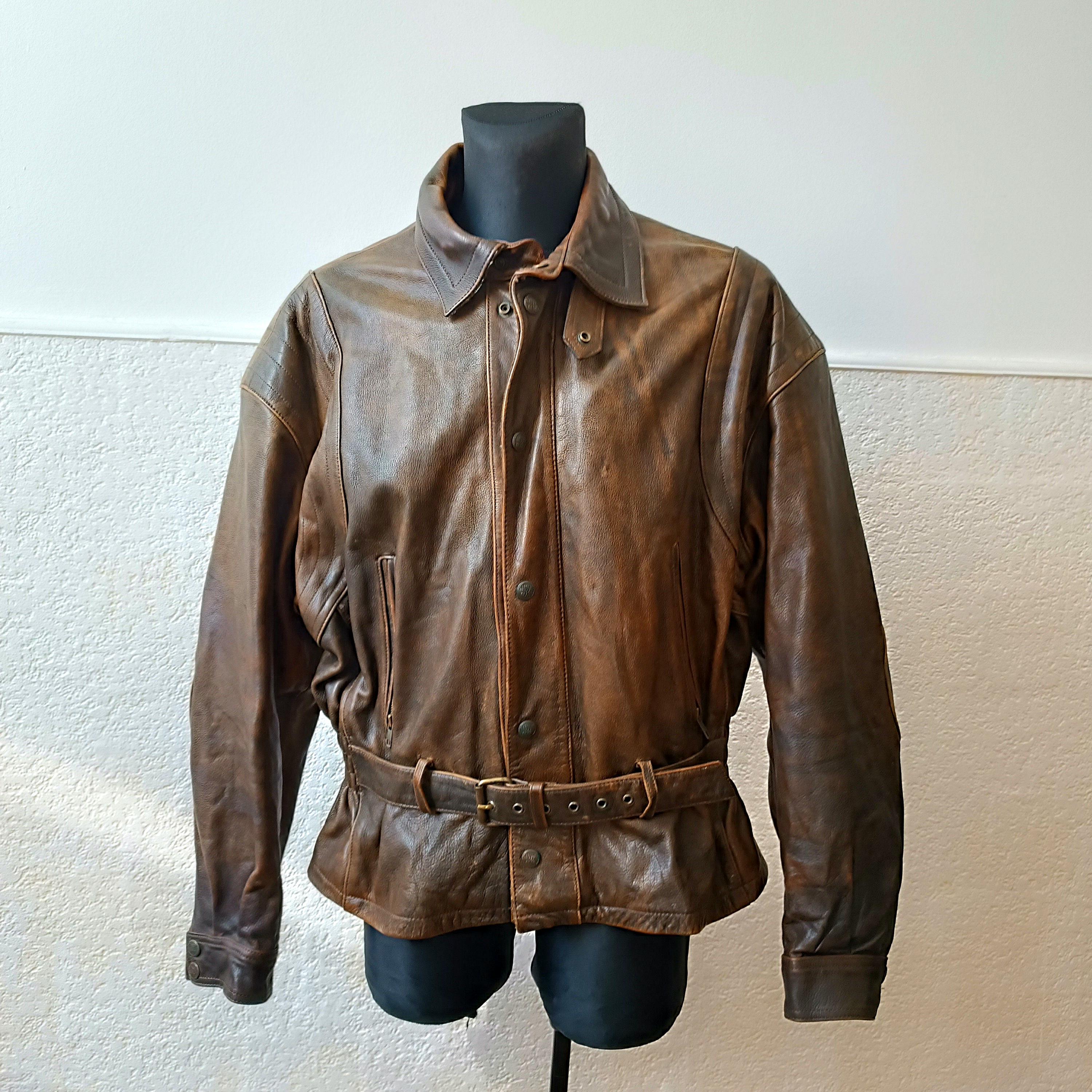 Hein Gericke distressed Leather jacket Brown distressed jacket vintage Motorcycle leather jacket Rare vintage 80s Racer jacket Size Large