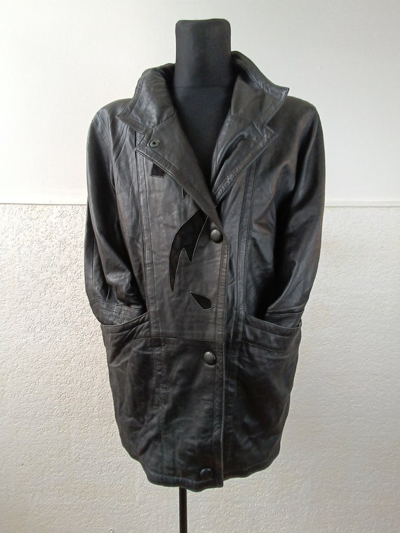 Luxurious Patchwork Sheepskin Leather Trench Coat… - image 9