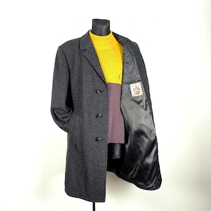 Tweed overcoat: Black and Gray Wool Houndstooth, Long Winter Coat, Size Medium