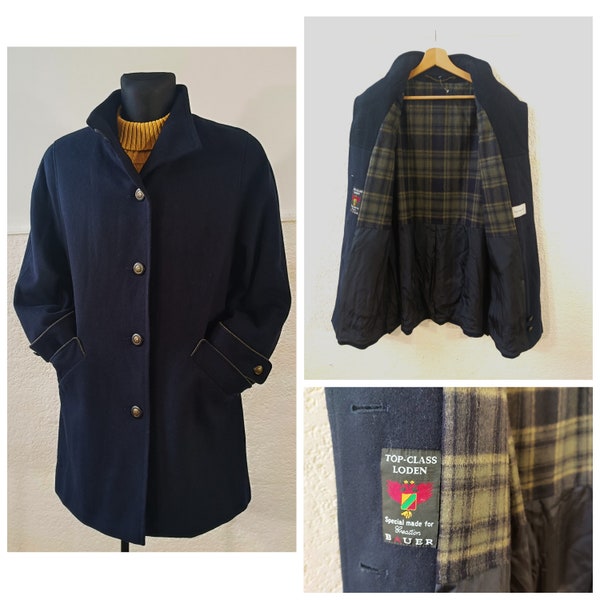 Alpaca Coat, Navy wool Coat, Vintage Loden, Wool Overcoat, Winter coat, Warm Coat women, German coat, Vintage wool coat Size Medium