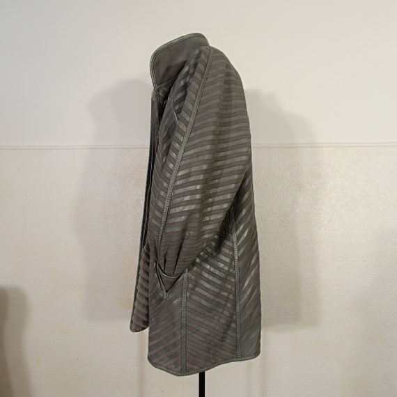 Gray Leather Coat Women, vintage striped coat, Wo… - image 9