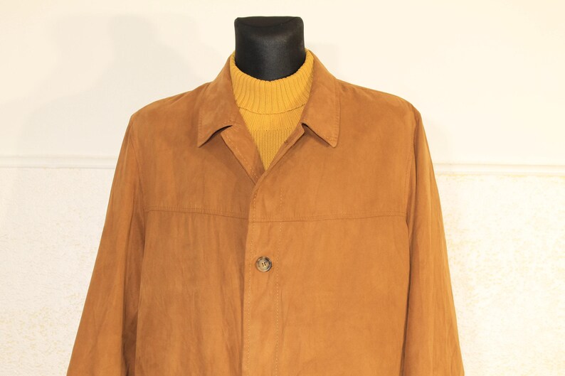 Vintage Bugatti Safari Jacket for Men - Tan Brown Minimalist Trench Coat, Casual Outerwear, Medium Size