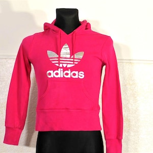 Women&#39;s Pink Adidas Sweatshirt with Silver Logo, Size 36 XSmall