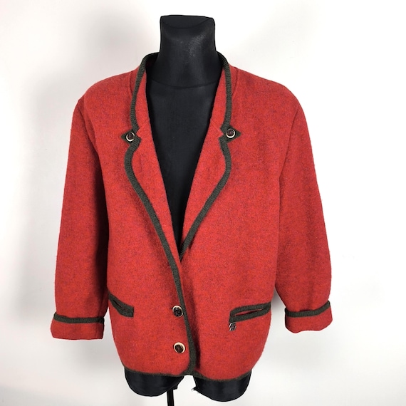 Elegante rote Dirndljacke aus gewalkter Wolle für Damen