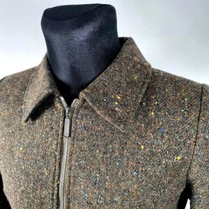Vintage 70s Brown Donegal Tweed Wool Zip Jacket - Retro Women's Small Outerwear