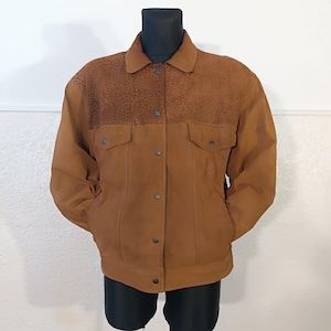 Suede Trucker Jacket Leopard Print: Vintage Western Animal Pattern Large