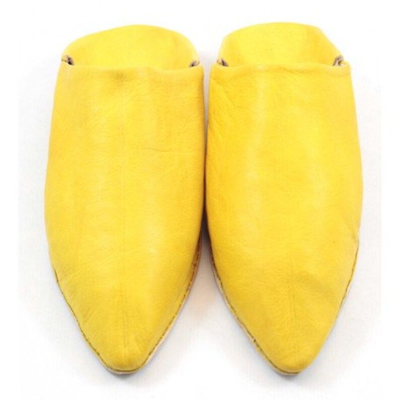 Yellow Leather Slippers Handmade Babouche Yellow Moroccan Etsy