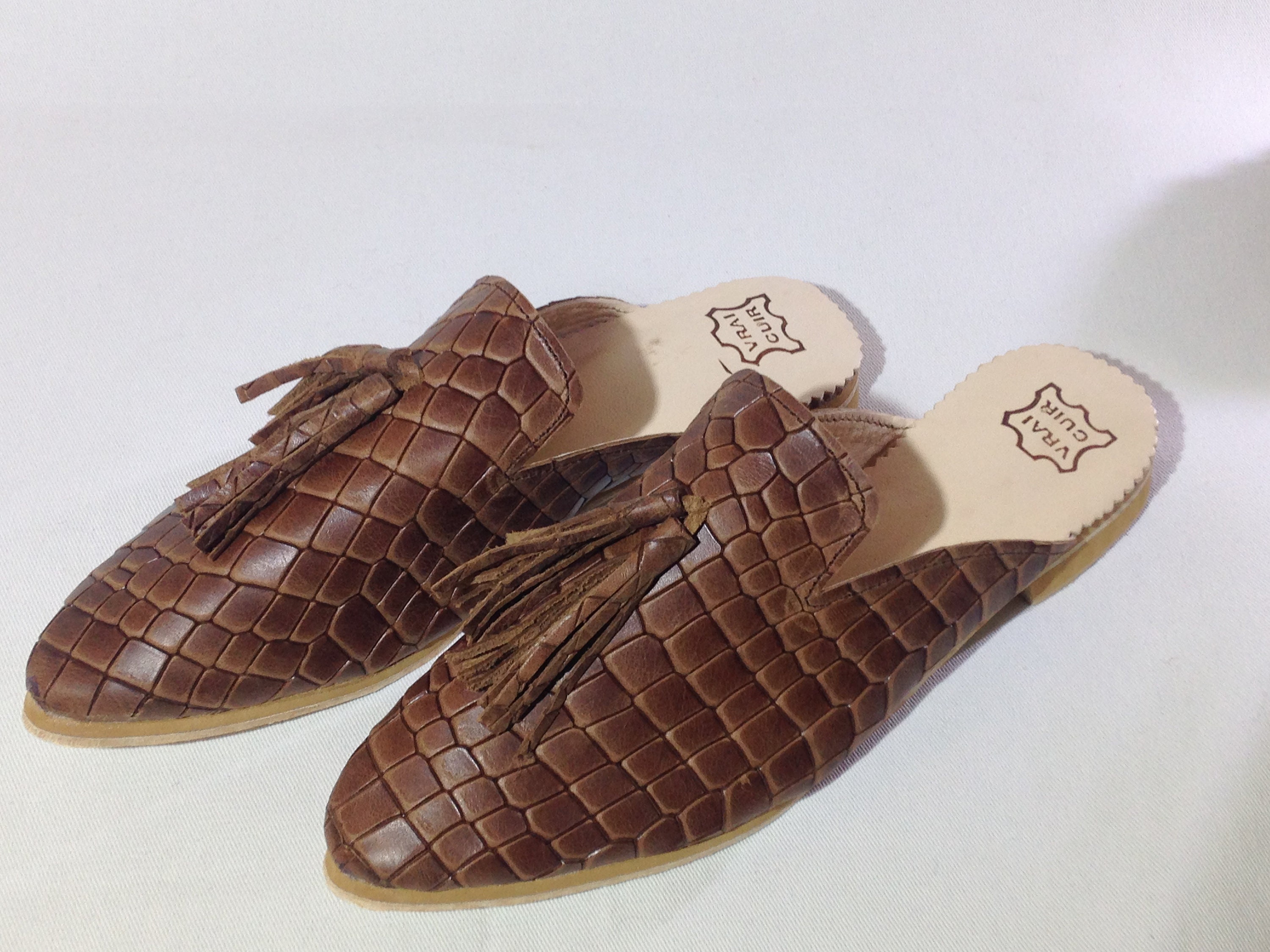 tan mules heels