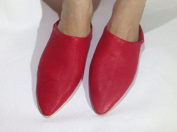 Leather slipper Red babouche Handmade 