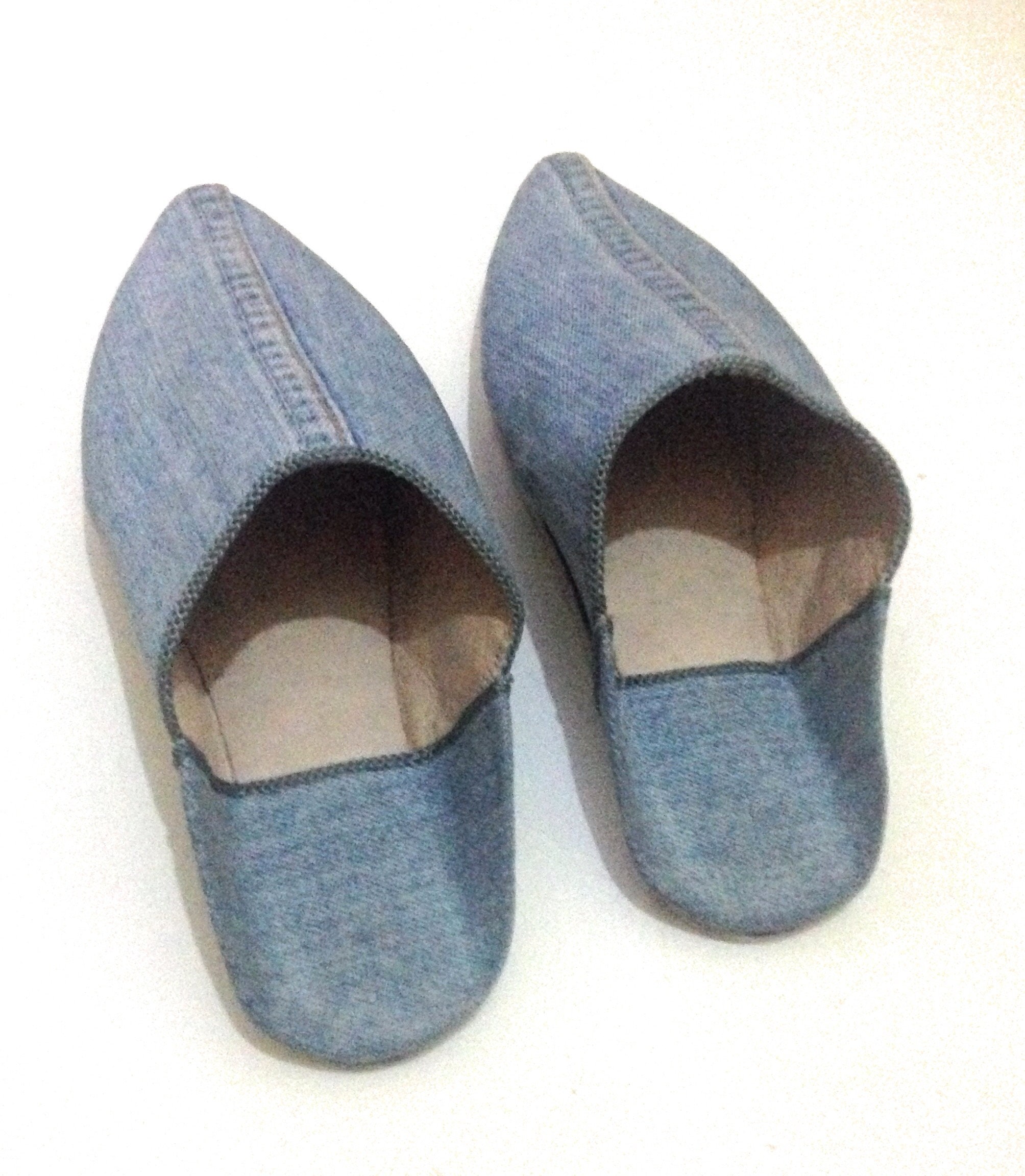 Leather Slippers Denim Handmade Babouche for Women Shoes - Etsy