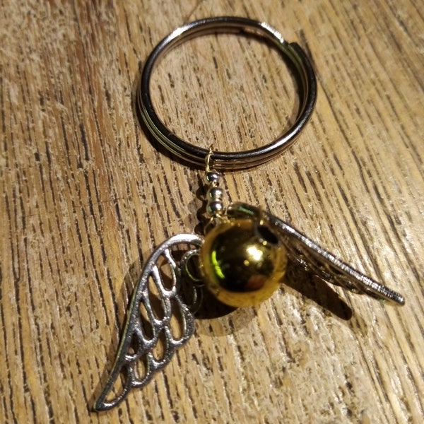 Golden Snitch Pendant Bags / Key Pendant with Feather Ring about 3.7 cm long