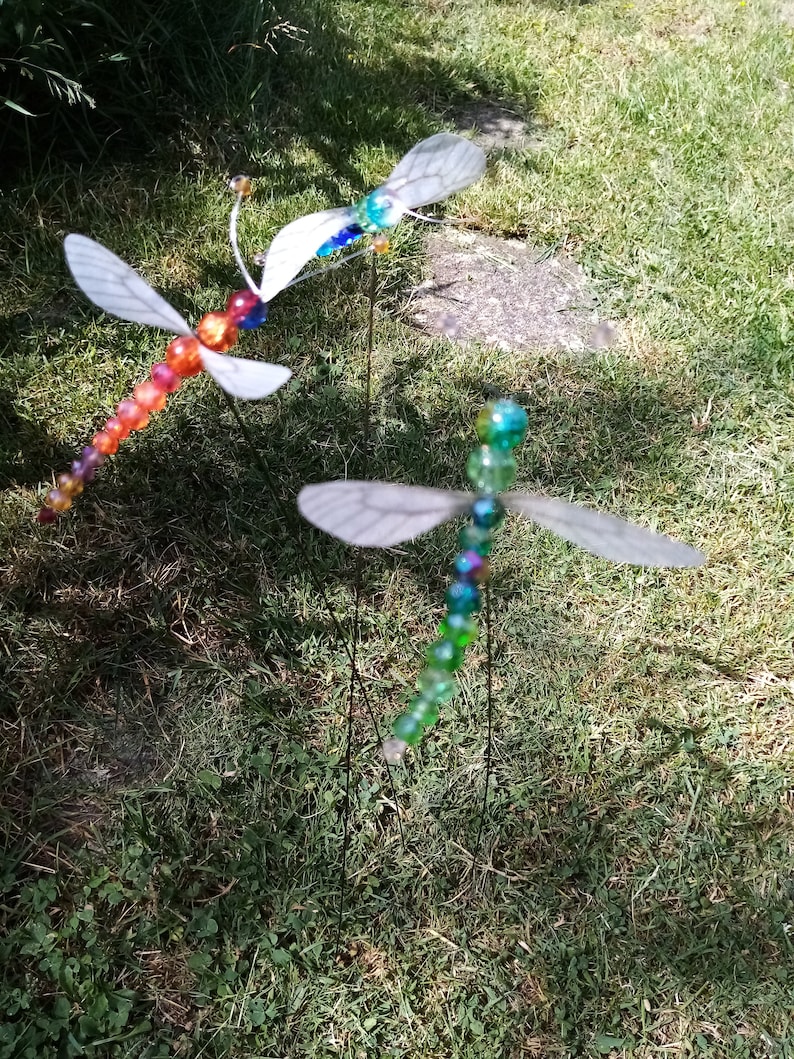 Set of 2 fluttering dragonfly crystal glass brilliant cut sparkling dragonfly with fabric wings that flutter in the wind 9 to 12 cm color selectable image 3