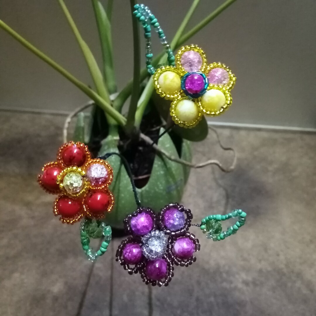 Set of 3 Sparkling Flower Plugs Flowers in Glass Approx. 4 Cm Diameter