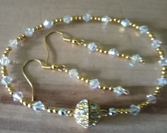 Set di bracciale e orecchini con perle di cristallo Swarovski, argento sterling 925 placcato con placcatura in oro, taglia M