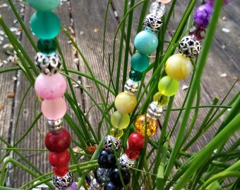 Set of 3 herbal steele glass and metal super beautiful beads 18 cm long crystal glass with facet cut decorative metal beads