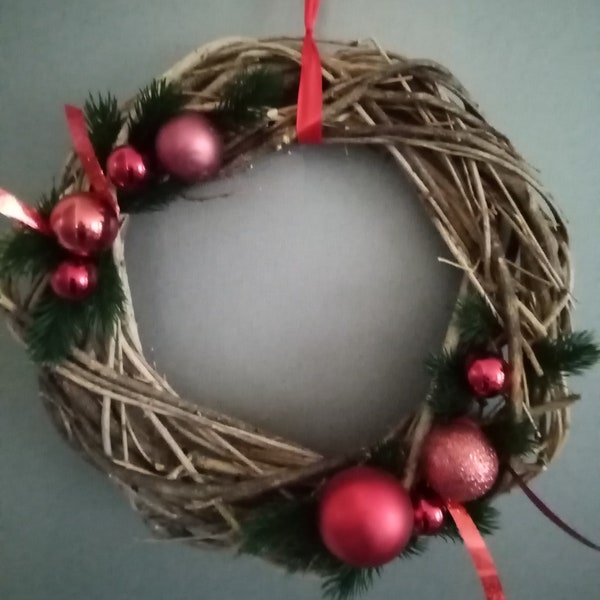 Willow wreath Advent red artificial fir glass balls 30 cm diameter new