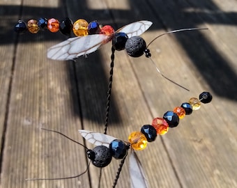 Set of 2 wild crystal glass wasps 7 cm super sparkling balcony terrace flower plug garden decoration with silk wings super cute