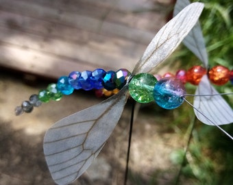 Set of 2 fluttering dragonfly crystal glass brilliant cut sparkling dragonfly with fabric wings that flutter in the wind 9 to 12 cm color selectable