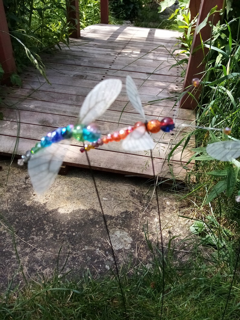 Set of 2 fluttering dragonfly crystal glass brilliant cut sparkling dragonfly with fabric wings that flutter in the wind 9 to 12 cm color selectable image 2