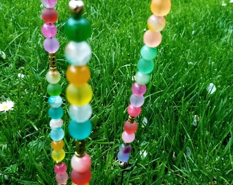 Set of 3 herbs steele glass and metal super beautiful beads approx. 17 cm indoor and outdoor window decoration garden plug plants plug glass