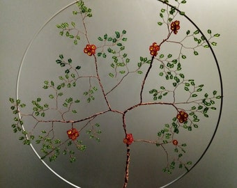 Atrapasueños XXL granado en flor de 40 cm de diámetro para un gran brillo vidrio y cuentas de cristal alambre de cobre