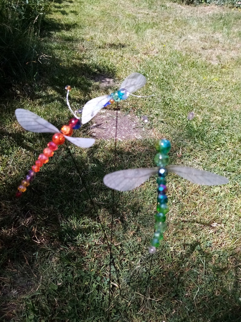 Set of 2 fluttering dragonfly crystal glass brilliant cut sparkling dragonfly with fabric wings that flutter in the wind 9 to 12 cm color selectable image 8