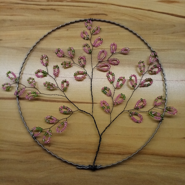 Lebensbaum Glas suncatcher Baum Kirschblüte Sakura Glasperlen mit silberkern 18cm Durchmesser Fensterbild