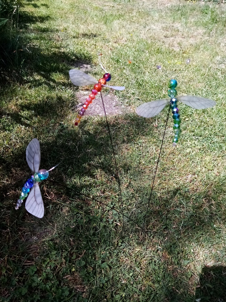 Set of 2 fluttering dragonfly crystal glass brilliant cut sparkling dragonfly with fabric wings that flutter in the wind 9 to 12 cm color selectable image 9